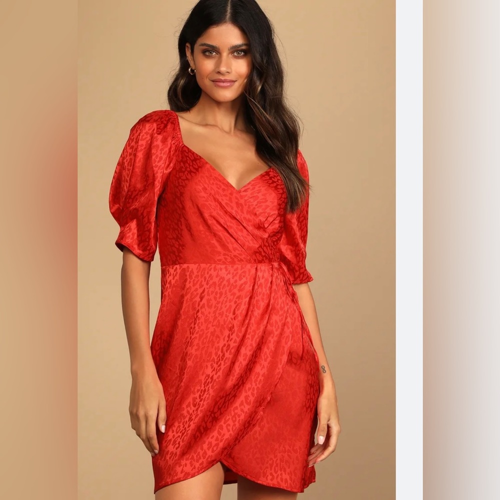 Lulus Red Satin Wrap dress - Size M